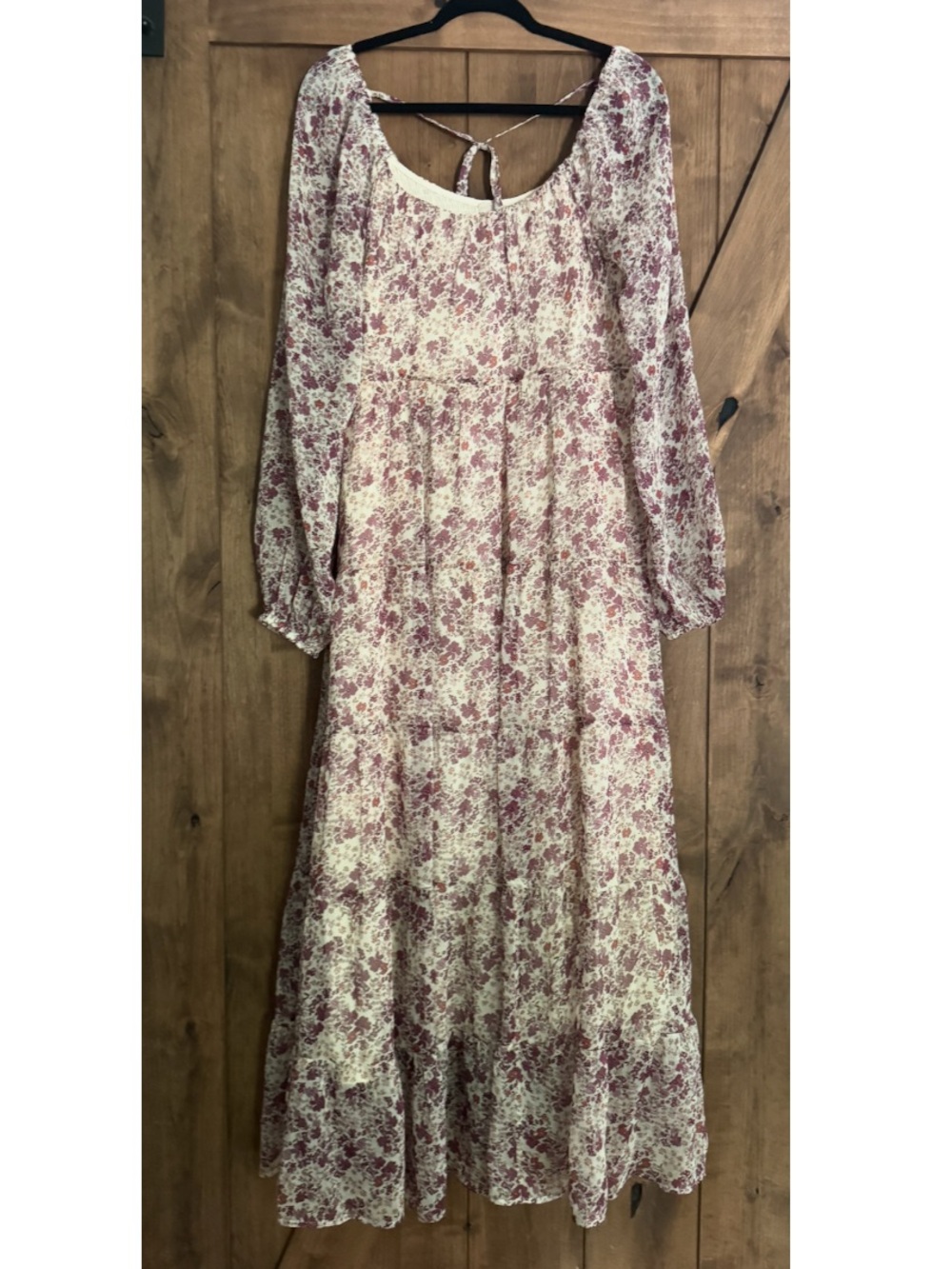 Bohemian Maternity Floral Scoop-Neck Maxi Dress in Cream and Dusty Rose